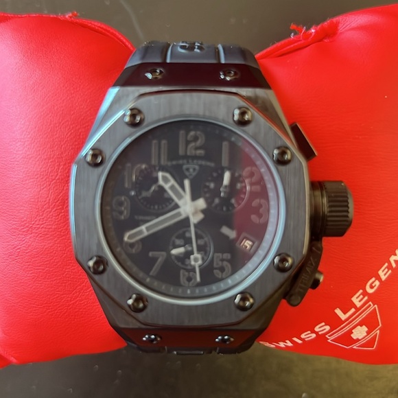 Swiss Legend Men’s Trimix Diver Watch. Black Face, Dial, and Rubber Band. NICE! - Picture 5 of 7